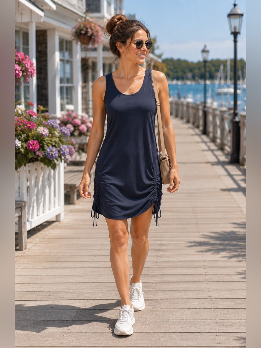 Columbia Navy Travel Dress XS Adjustable Ruched Summer Vacation Dress